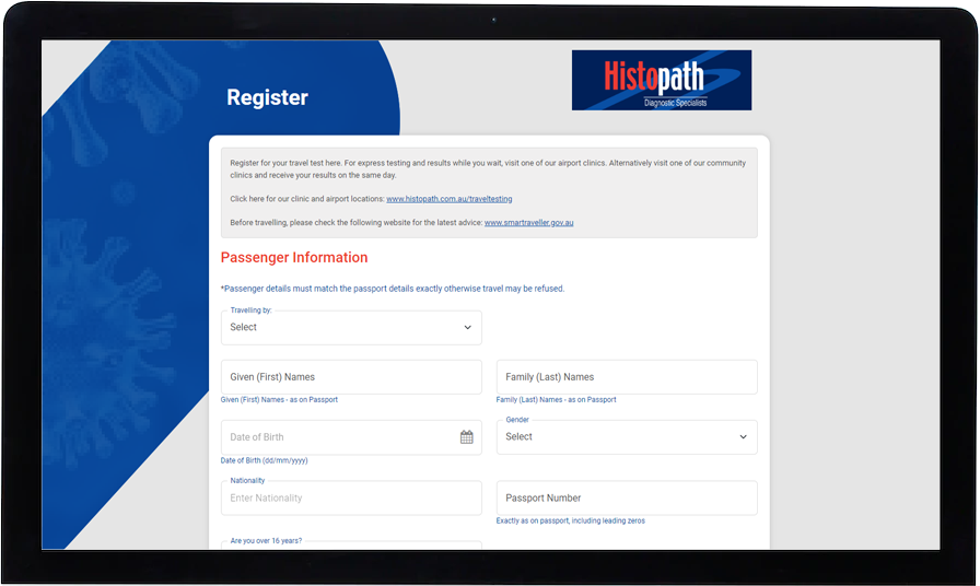 Registration - Easy-to-use web interface for travellers