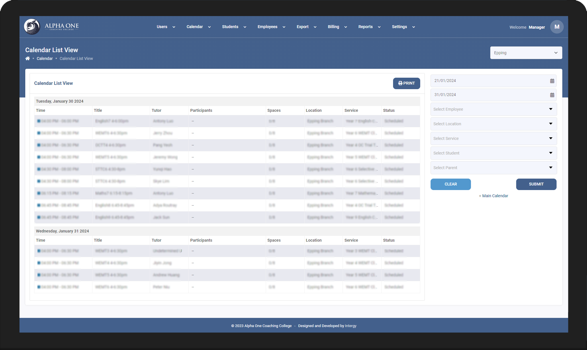 class-tutor-management-screen